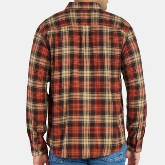 George Men's Button Down Red Tan & Black Plaid Flannel Double Pocket Shirt-SZ:M - Picture 6 of 16